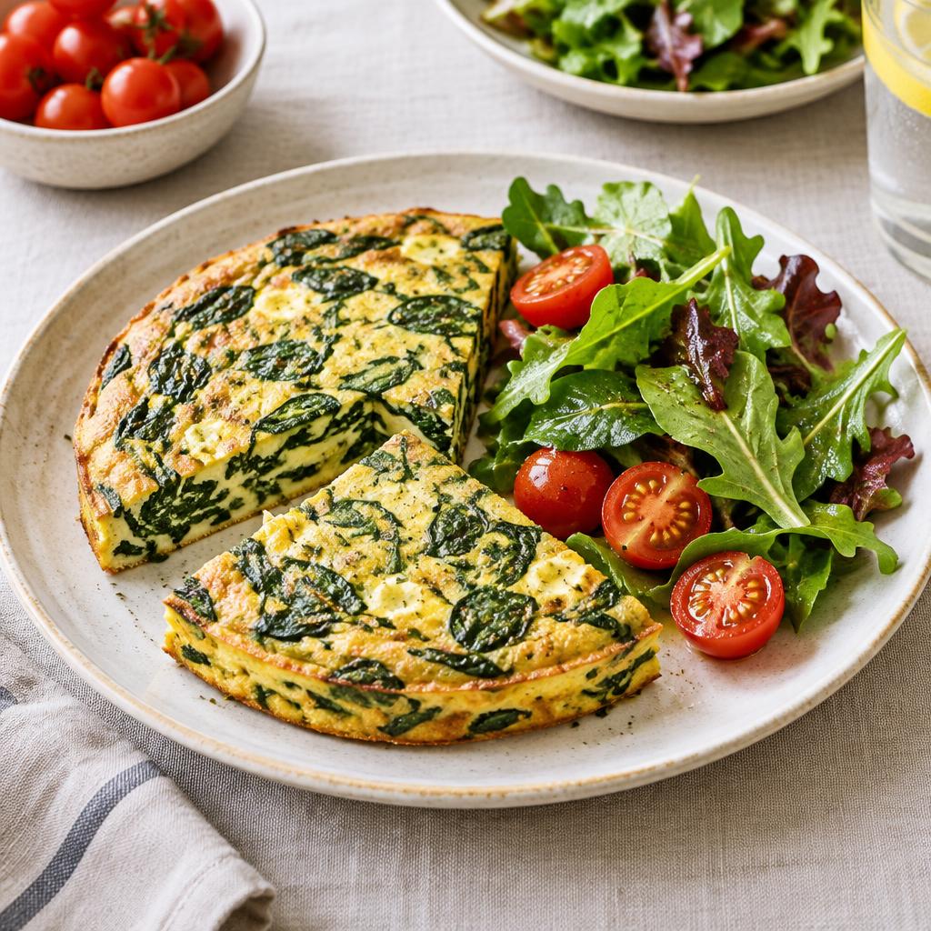 Tortilla de espinacas con ensalada, sin carne ni pescado (imagen ilustrativa)